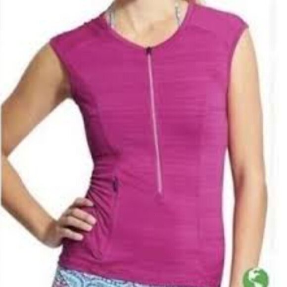 Athleta Pacifica Hot Pink Tank sz M Running Yoga Gym Top Front Zip Contoured - Picture 1 of 8